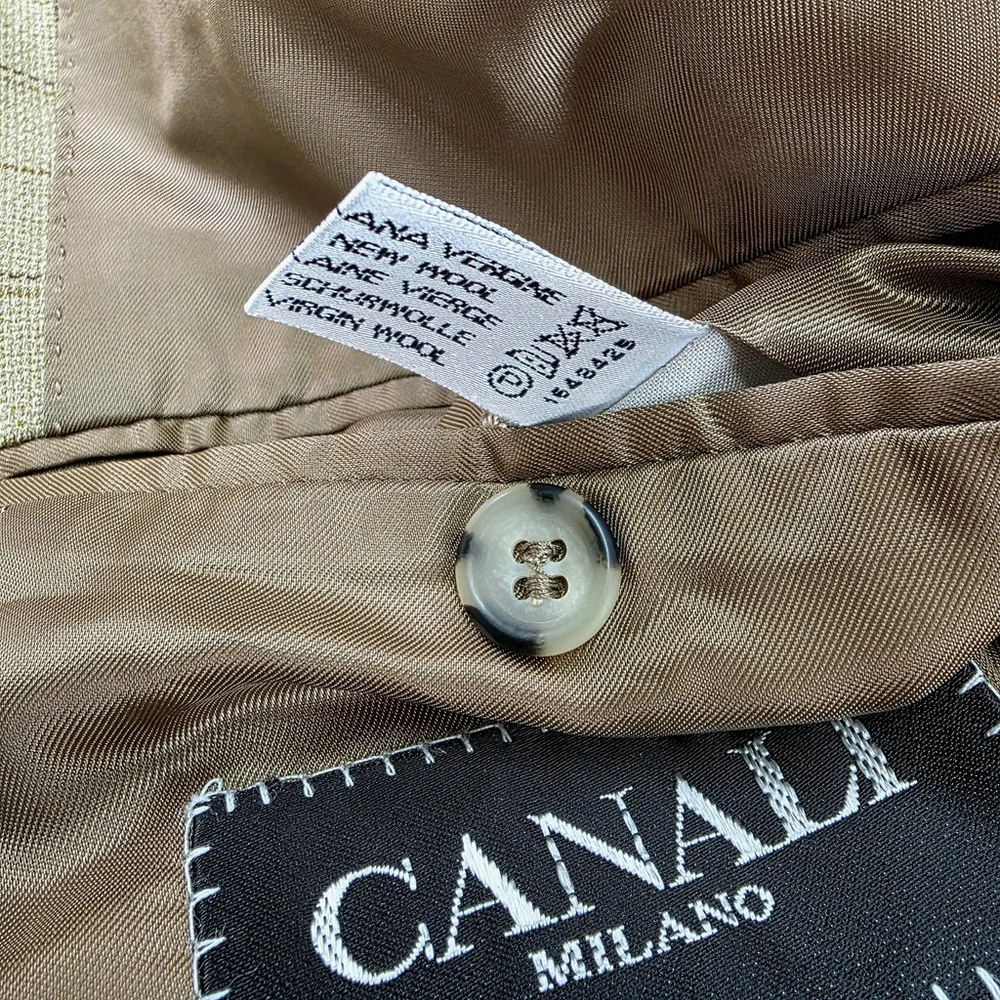 Quiet Luxury Canali Wool Blazer Mens 52L Tan Plaid Made in Italy Sport Coat - Picture 10 of 16